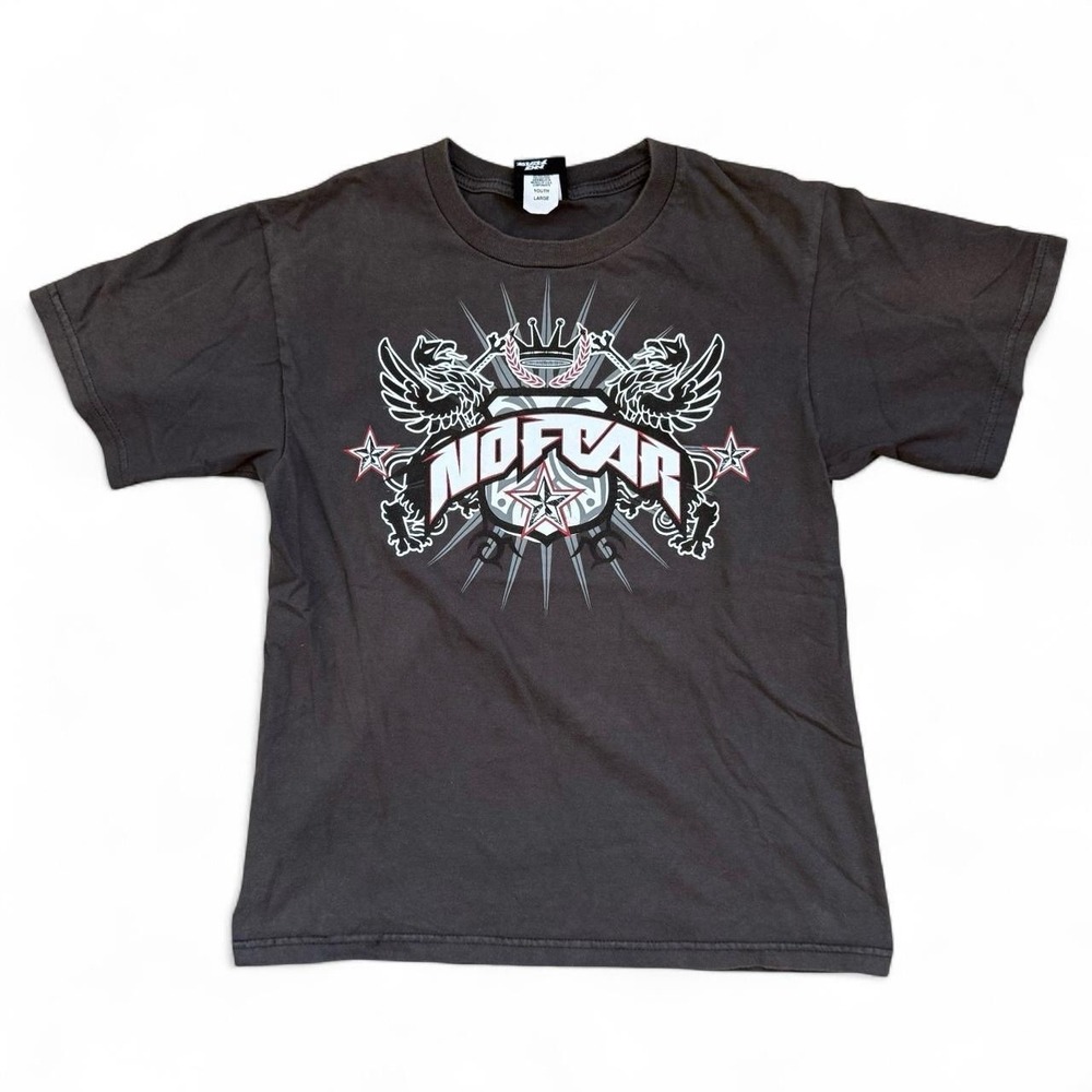 No Fear Grey Short Sleeved T-Shirt Youth Large (Adult XS-S) Baby Tee Y2K Cyber